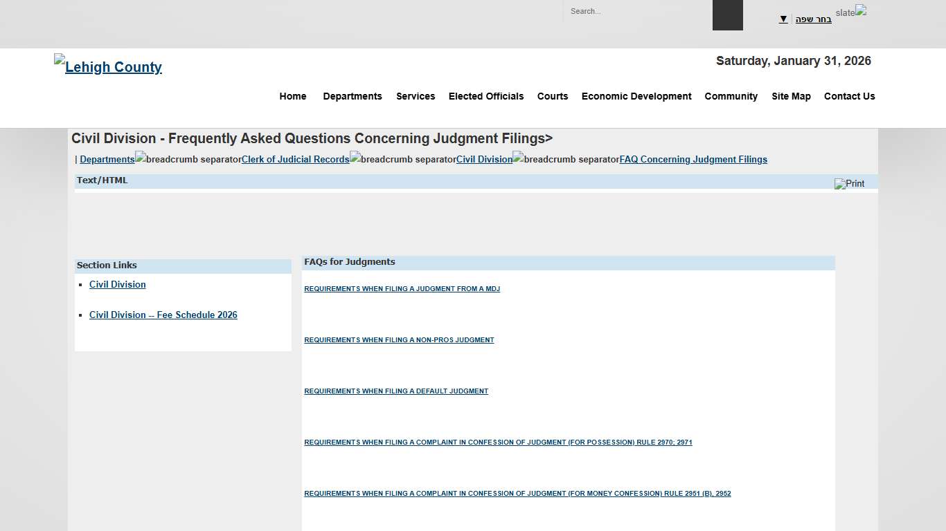 Civil Division - Frequently Asked Questions Concerning Judgment Filings