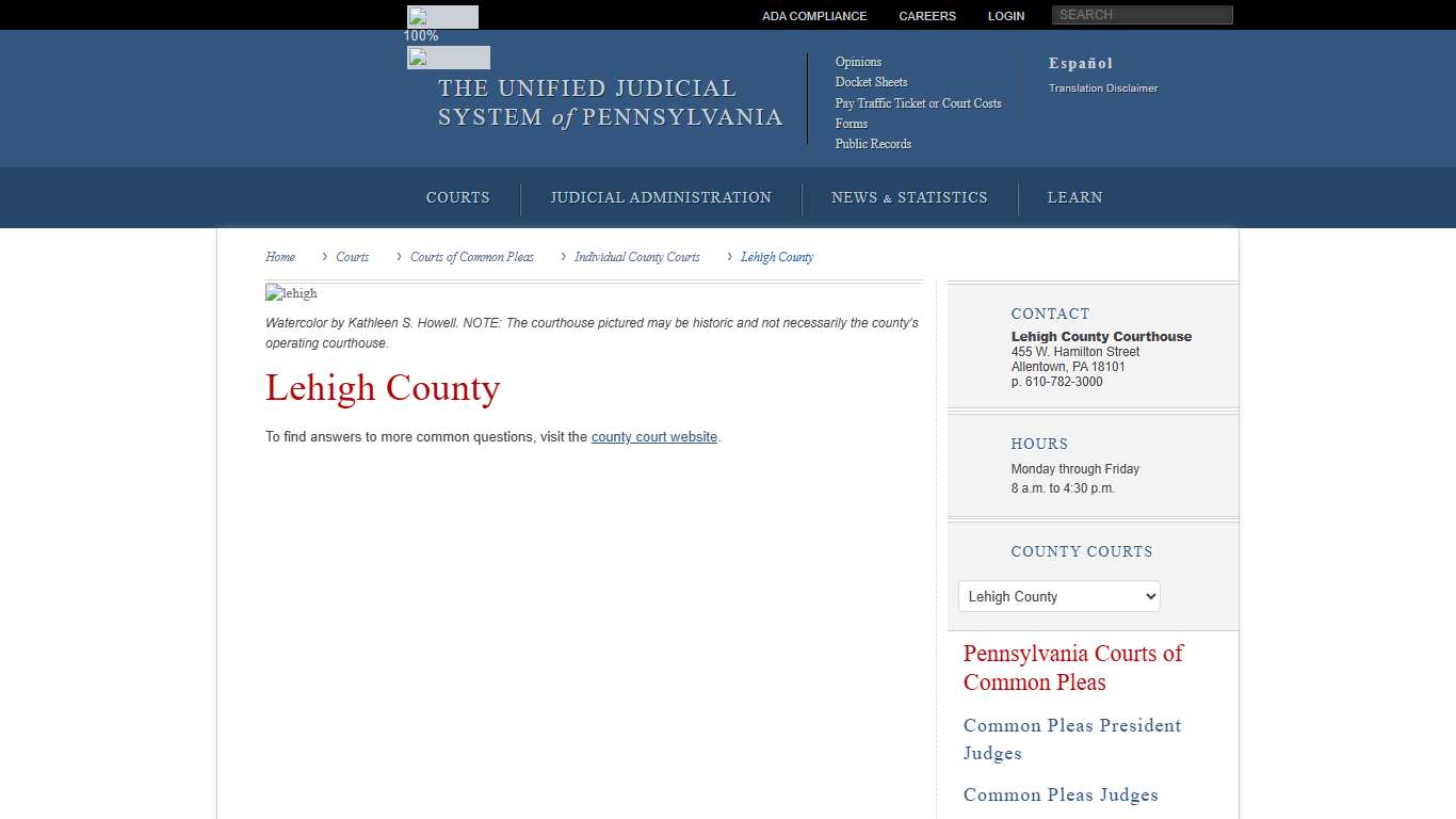 Lehigh County Individual County Courts Courts of Common Pleas Courts Unified Judicial System of Pennsylvania
